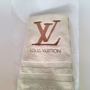 Embroidered Louis Vuitton Hand Towel -Brown on Beige/Tan